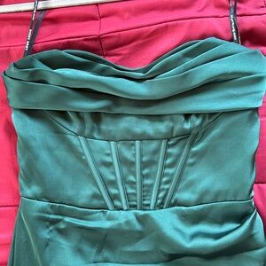Floor Length Formal Emerald Green Matte Satin Dress